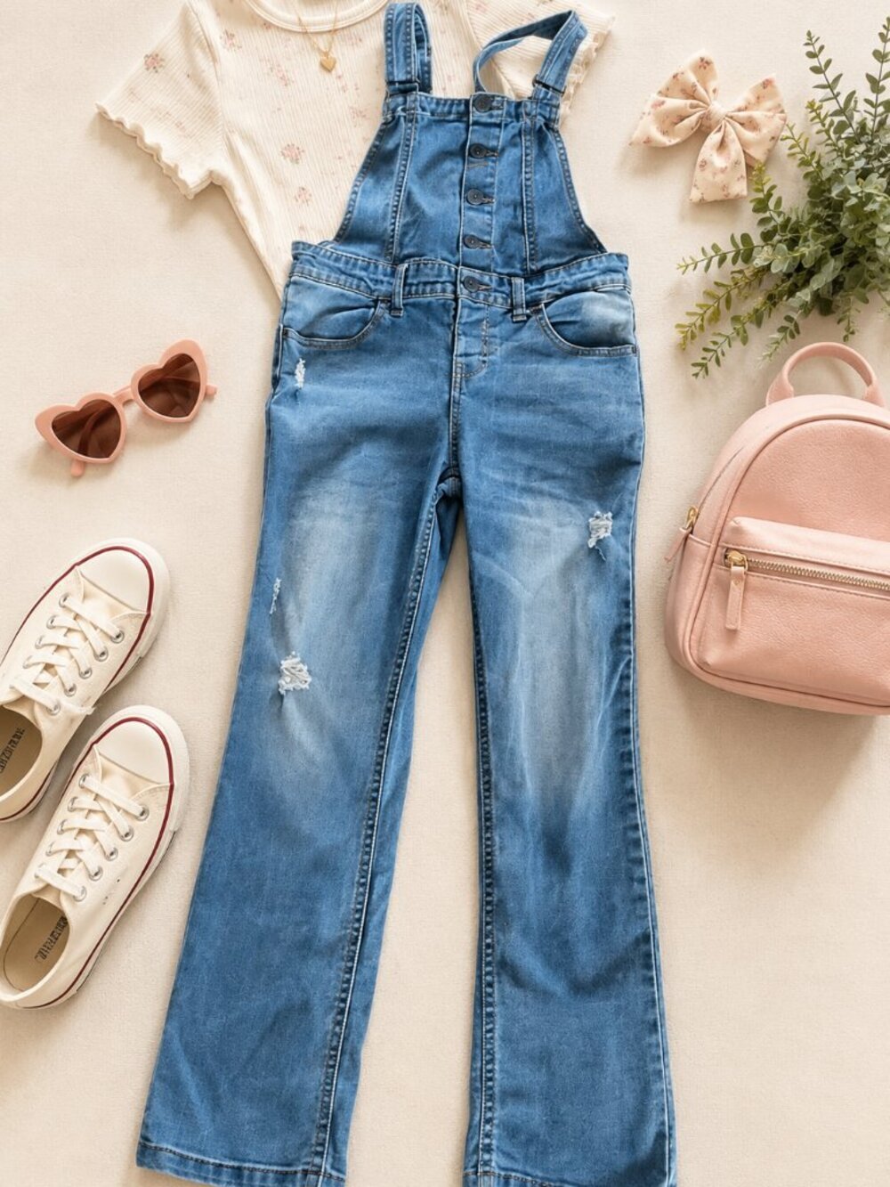 Girls Vigoss Distressed Denim Overalls Size Medium